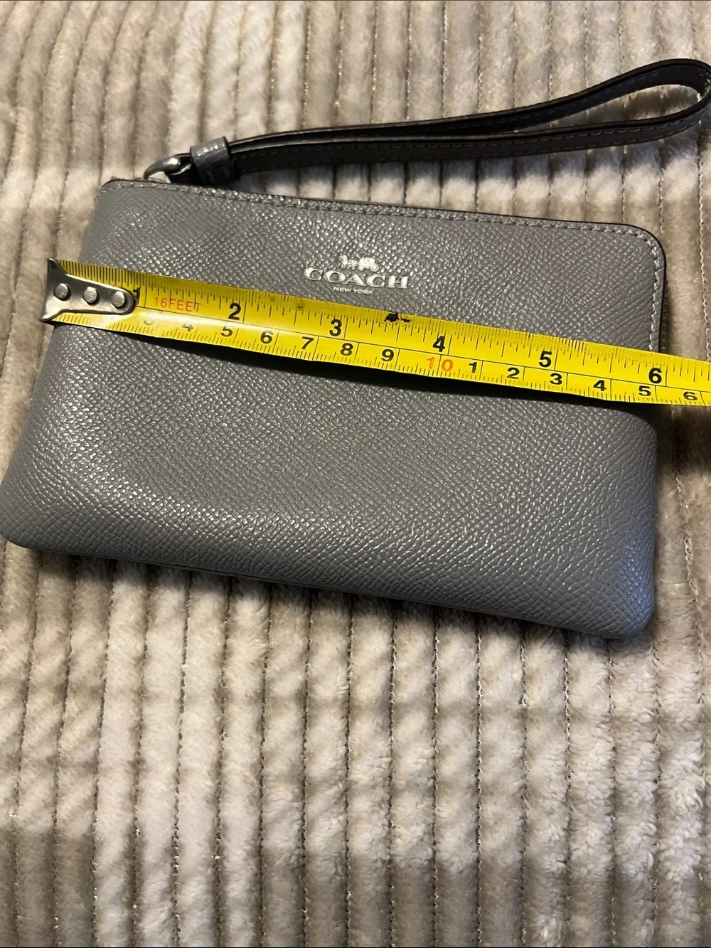 Coach Gray Pebbled Leather Wristlet